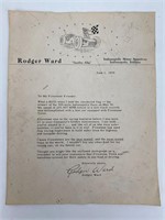 1959 Rodger Ward Indy 500 Winner Firestone Letter