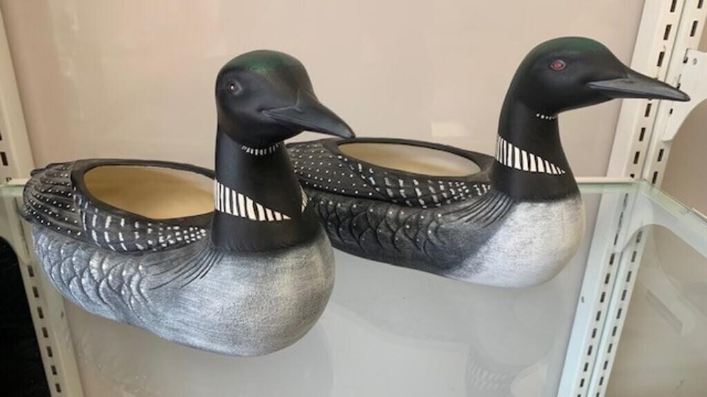 Pair of 12" Ceramic Loon Planters