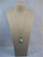 SS SW Turquoise Pendant & Necklace Hallmarked