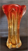 Heavy Amberina Color Art Glass Vase