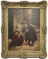 Painting of a Boy, Girl and Cat sgd. H. Sellin.