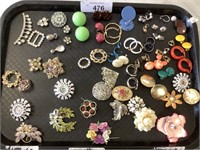 Vintage pins, earrings.