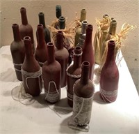 Lot of  decorative painted bottles with lace