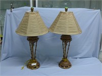 Pair Bombay style bamboo table lamps