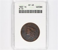 1837 Coronet Head Large Cent ANACS EF40