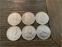 (6) 1949 Franklin Half Dollars