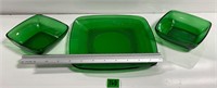 Vtg Anchor Hocking Forest Green Berry Bowls &Plate