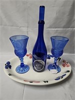 TWO COBALT BLUE GEORGE WASHINGTON AVON GOBLETS