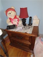 2 drawer nightstand w/contents & on top of.