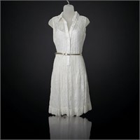 Calvin Klein White Lace Sheer Dress W/ Belt