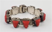 Sterling Silver & Coral Navajo Bracelet.