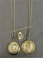 Religious Medallions With Chains. Sterling Silver