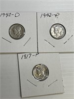 1917-P, 1942-D, 1942-P Mercury Dimes