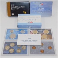 3 U.S. Mint Proof Sets 2009, 2010 & 2011