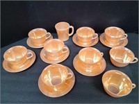 7 Fire King Peach Luster Cups & Saucers and 3 Cups