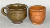 2 PA redware miniatures ca. 1880; handled pot,