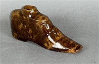 Small yelloware shoe form inkwell ca. 1880; small