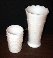 Fenton Hobnail White Glass And Milk Glass Vase