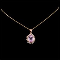 6.01ct Kunzite & 0.60ct Diam Pendant in 14K Gold