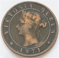 P.E.I. 1871 Queen Victoria ONE CENT coin 25.4mm