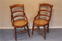 2 Cane Seat Wood Chairs