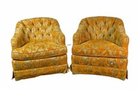 VINTAGE PAIR OF HENREDON BUTTON TUFTED CLUB CHAIRS