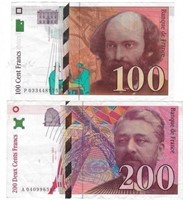 FRANCE French 100 &200 Francs 1997,96.FR25