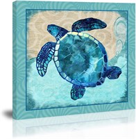 Blue Turtle Wall Art Decor  Modern Canvas Painting