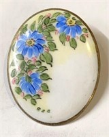 Enamel Painted Oval Brooch