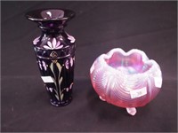 Two Fenton art glass items: 7 1/4" purple