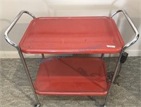Red Metal Rolling Cart 1950's Kitchen