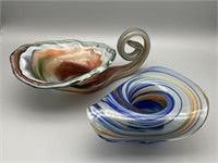 (2) ART GLASS DISHES