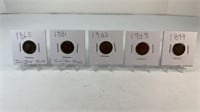 (5) ANTIQUE INDIAN HEAD ONE CENT PIECES