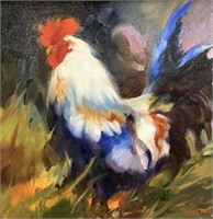 Linda St Clair (1952-2019) Rooster Oil On Canvas