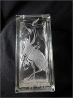 Weck Etched Glass Block Germany  Egrets