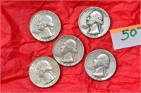 Washington Silver Quarters (5) 1942-64