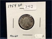 1954 Can Silver Ten Cent Piece  MS60