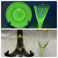 Vintage Uranium Glass Dish and Cocktail Glass