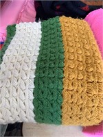 hand made green, gold and cream throw