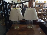 Pair lamps glass. Shade dirty. 20in.