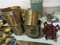 BRASS PLANTERS - TRASH CANS & WOOD STANDS