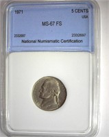 1971 Nickel MS67 FS LISTS $2100