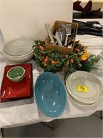 MIXING BOWLS, ARTIFICIAL FLOWER WREATHS, BOX OF