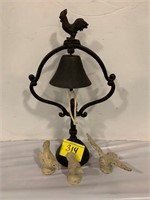 CAST IRON BELL, SET OF CAST IRON BIRDS