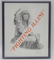 1982 Framed Chief Illini Signed & Numbered Print