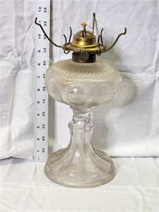 Antique Waterbury Clear Glass Round Font Oil Lamp