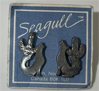 SEAGULL PEWTER HOWLING COYOTES EARRINGS