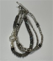 SILVERPLATE LABRADORITE AND PEARL BRACELET