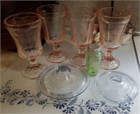 Depression glass items, goblets are reproduction.