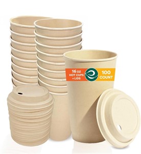 NEW $32 50-Pcs (16oz) Hot Cups with  Lids